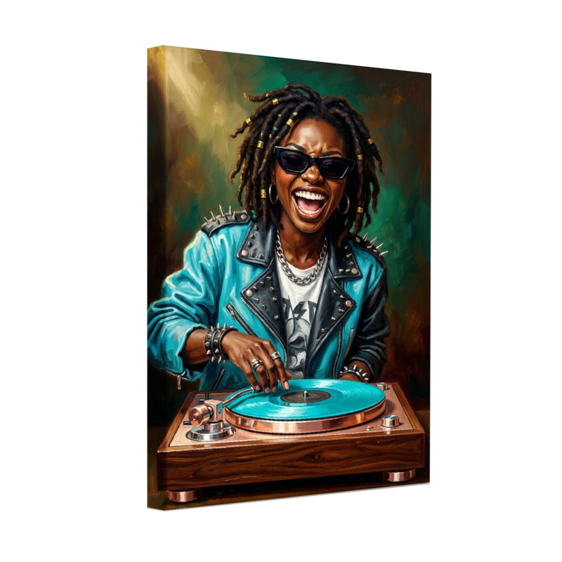 Abstrait disque vinyle en rotation avec joie, H 24 po x l 36 po
