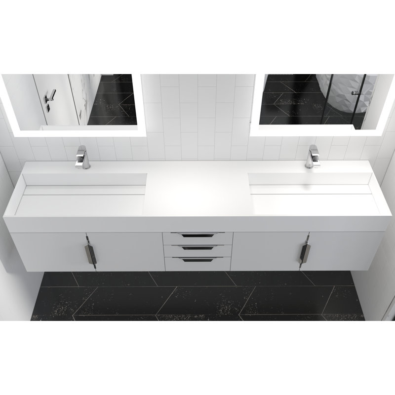 84" Amazon Double Bathroom Vanity with Top, White, White, Chrome