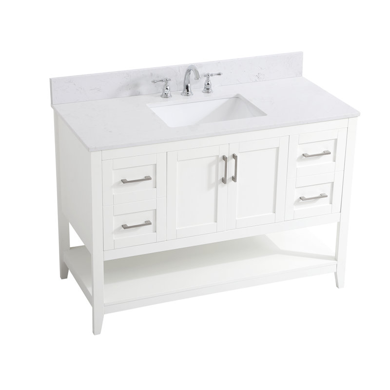 Scottsbluff 48'' Single Bathroom Vanity with Engineered Marble Top, White