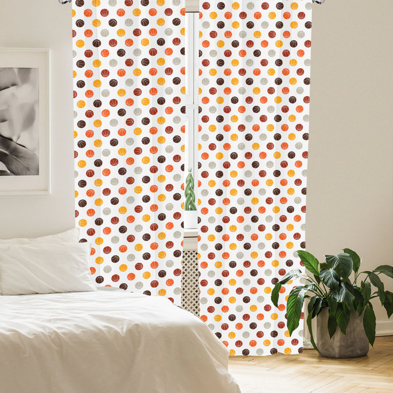 Basketball Geometric Semi-Sheer Rod Pocket Curtain Panels, 28" x 95"