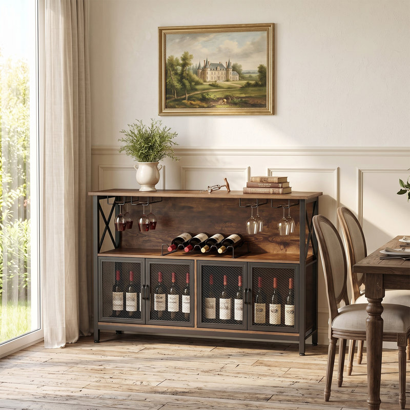 Industrial Wine Bar Cabinet with Metal Frame