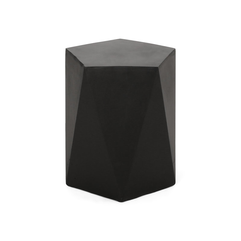 Contemporary Lightweight Concrete Outdoor Pentagon Table, Matte Black, 16X16x16, No Assembly Fashionable Black Shape,