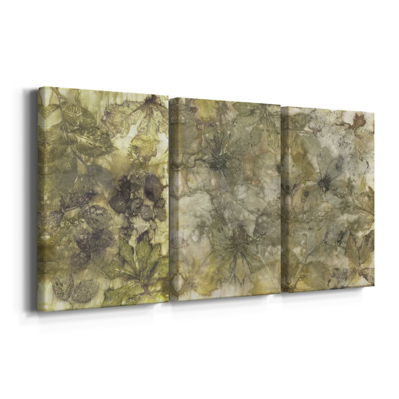 Eco Print I - Toile tendue avec châssis sur mesure - 3 pièces, H 60 po x l 120 po