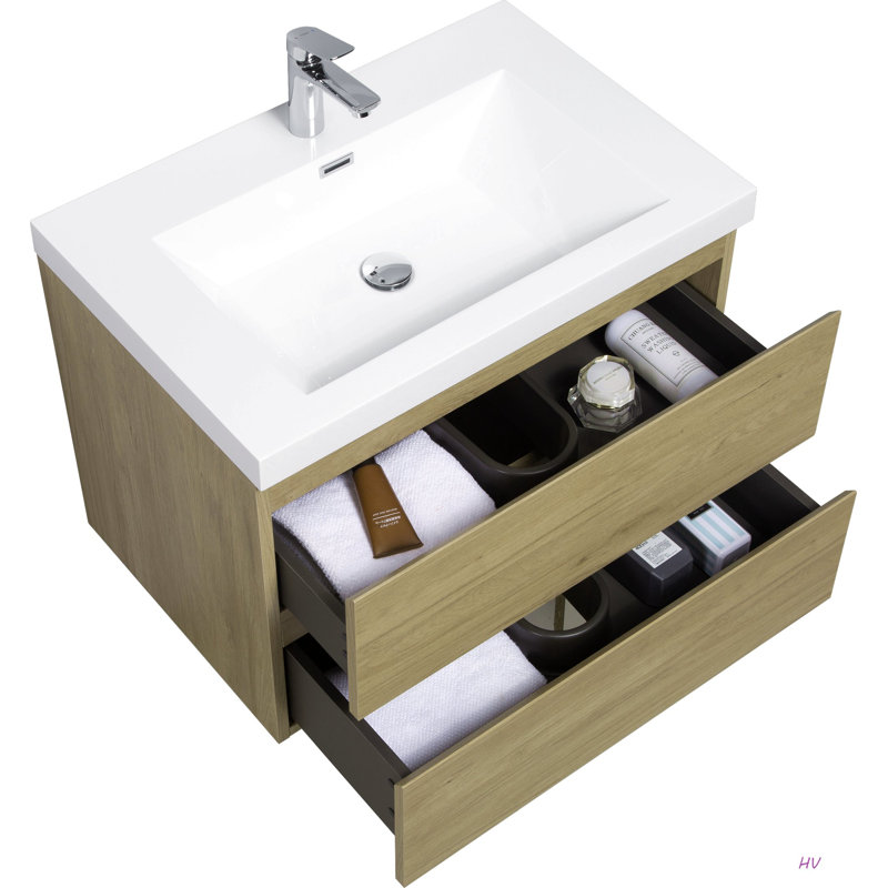 Meuble-lavabo flottant 30 po avec lavabo, meuble-lavabo mural moderne avec lavabo en résine et tiroirs à fermeture en douceur