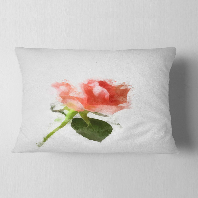 Coussin lombaire en aquarelle de rose floral