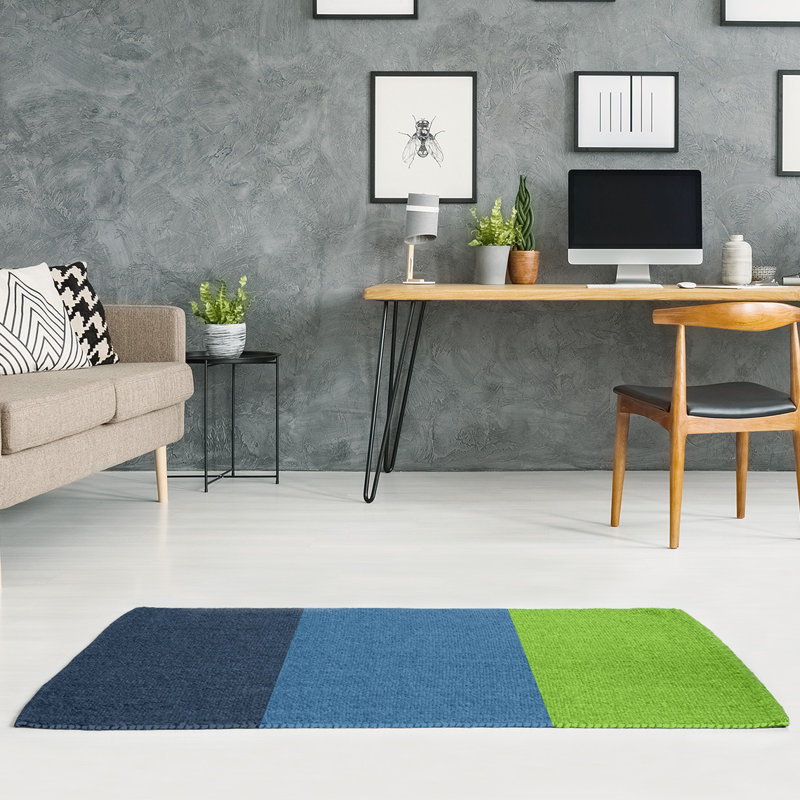 Tapis à rayures bleu/bleu/vert rayé, Rectangle 7 pi x 5 pi