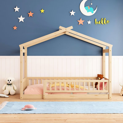 Lit simple avec clôture - Bois naturel et jeu pour un sommeil stable