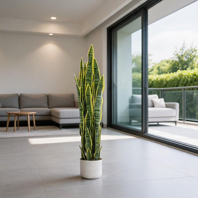 Realistic Artificial Snake Plant in Pot – Large Faux Sansevieria Mother-in-Law's Tongue – Tall Indoor Fake Greenery for Home Office Living Room – No Assembly Needed – 90cm