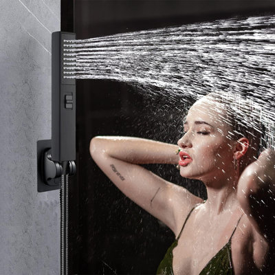 Pomme de douche 8 po noir mat avec boyau, pommes de douche à haute pression 2 en 1, pomme de douche anti-fuites avec support, double pomme de douche à jet de pluie avec douchette