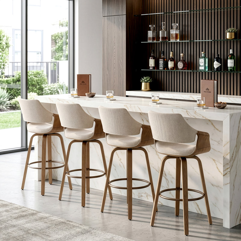 Tabouret de bar Beasley, Tabouret de bar (siège d'une hauteur de 29 po), Beige / bois blanc