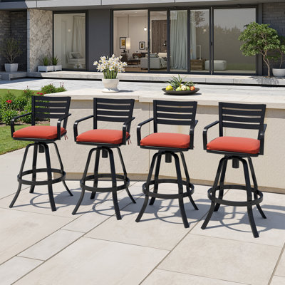29.57" Swivel Outdoor Bar Stool,  Cast Aluminum Frame & Sunbrella Cushion (Set of 4)