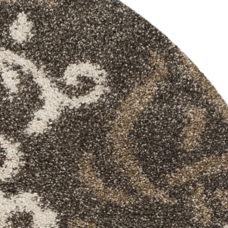 Tapis beige à motif floral Ellyona, Rond 4 pi