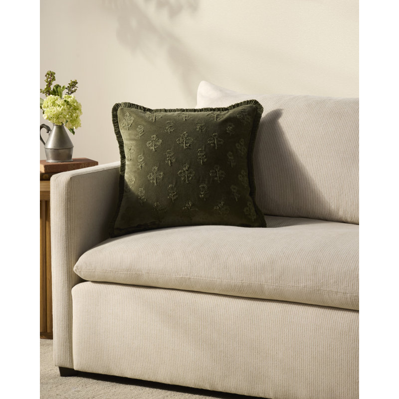 Olive Embroidered Botanical 18'' Throw Pillow with Poly Insert