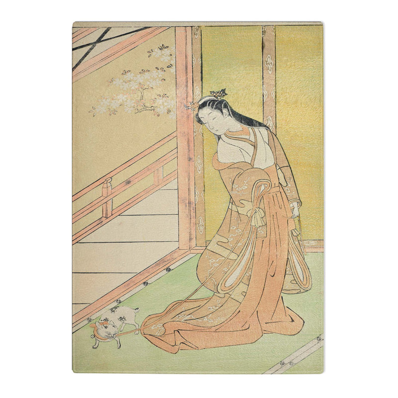 Tempered Glass Woman with a Cat by Harunobu Suzuki Chopping Board, 20cm W x 28.5cm L
