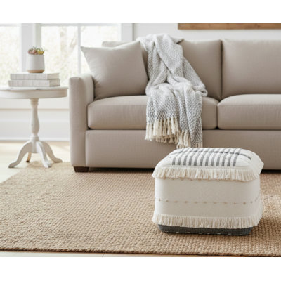 Mcglynn Handmade Cotton Upholstered Fringe Pouf, Small