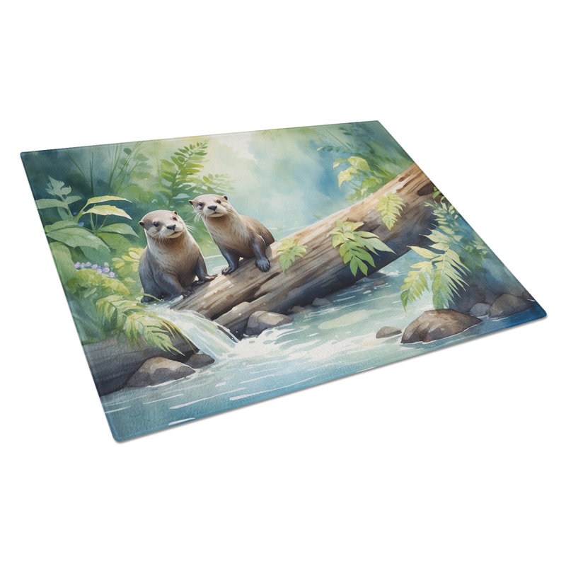 River Otters at Play Glass Cutting Board