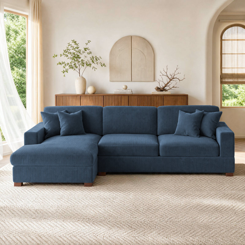 Milbrey 3-Piece Corduroy Modular Sectional with Loose Back, Left Hand Facing, Navy Corduroy
