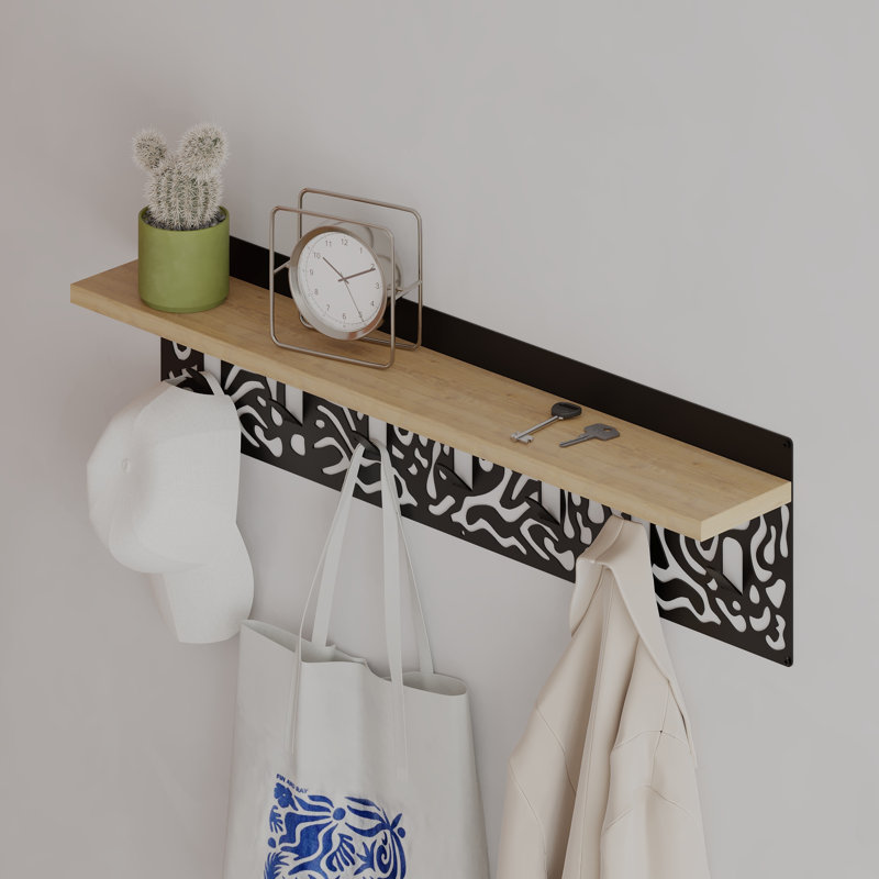 Amieva Wall Organizer with Key Hooks, Black/Natural/White