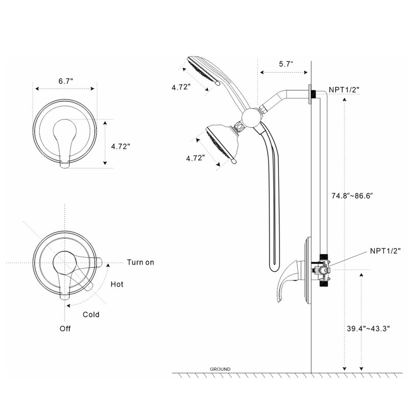 Système de douche complet avec valve, Chrome