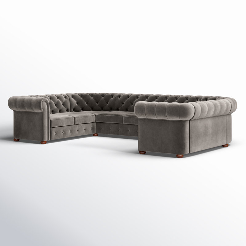 Canapé modulaire en velours de 142 po Huskins, Gris foncé