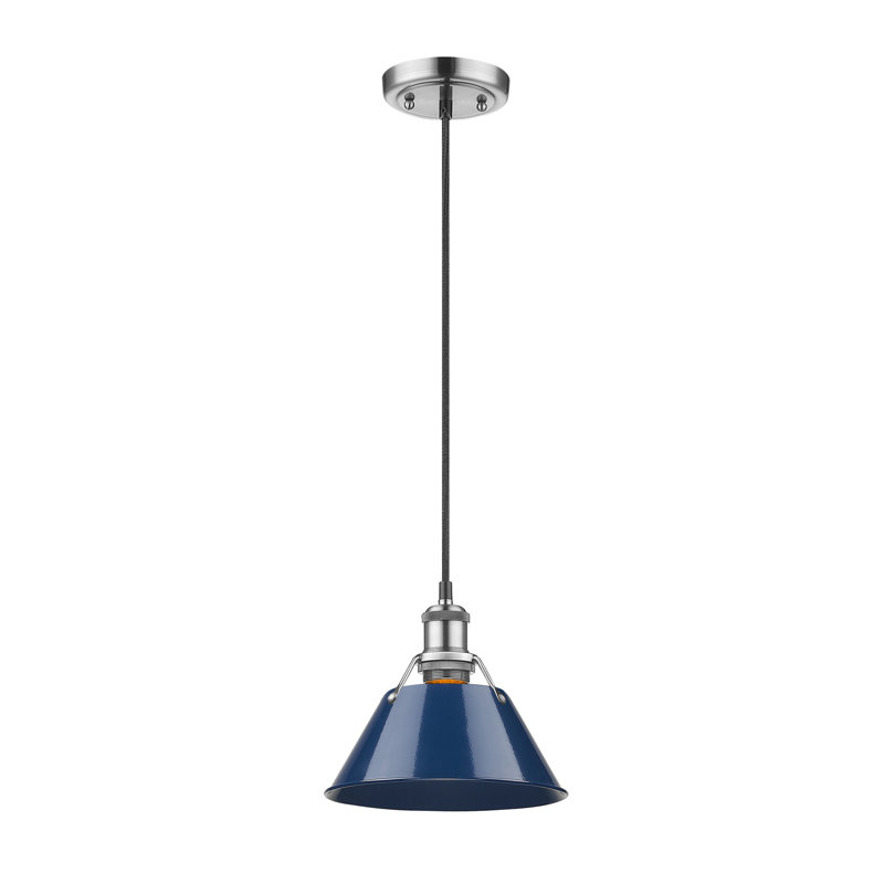 Luminaire suspendu conique à 1 lumière Weatherford, Bleu marine, Étain, H 129 po x l 7,5 po x P 7,5 po
