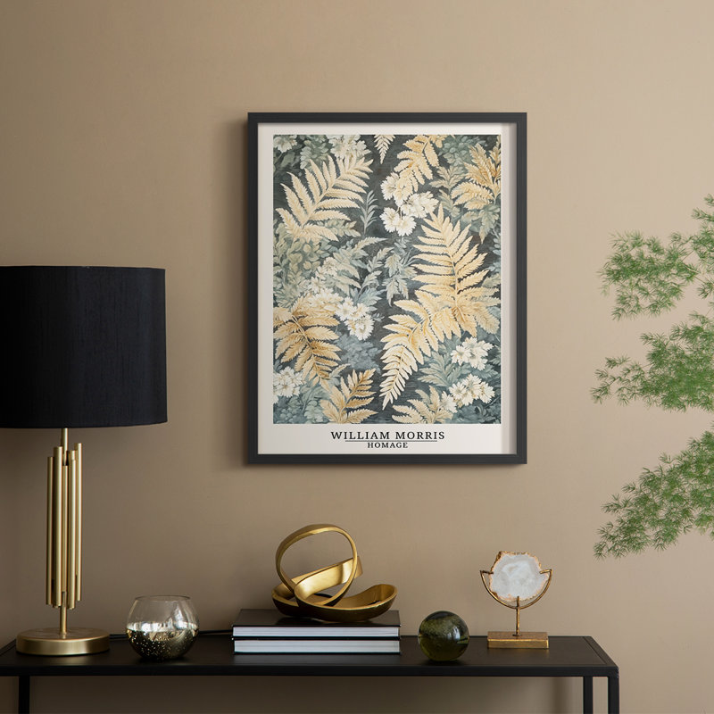 Imprimé encadré en bois massif de la série Dccxx de William Morris, H 11 po x l 9 po, Noir, noir, noir, noir