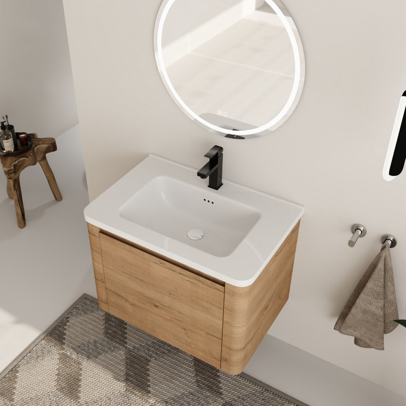 Walden 28'' Single Bathroom Vanity Set with Ceramic Vanity Top, 28", Imitative Oak