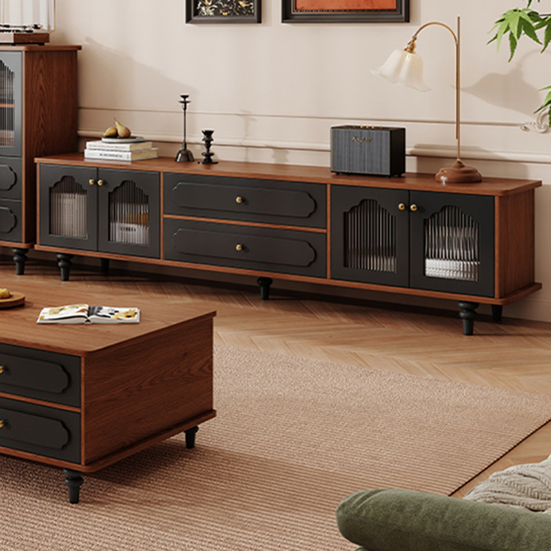 Meuble télé moderne en bois manufacturé noir, H 19,69 po x L 78,74 po x P 13,78 po