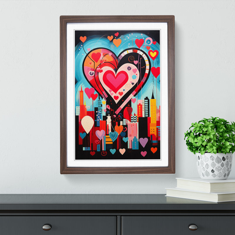 Love Heart Constructivism - Single Picture Frame Print on Wood, Walnut Framed, 46cm H x 34cm W x 2cm D