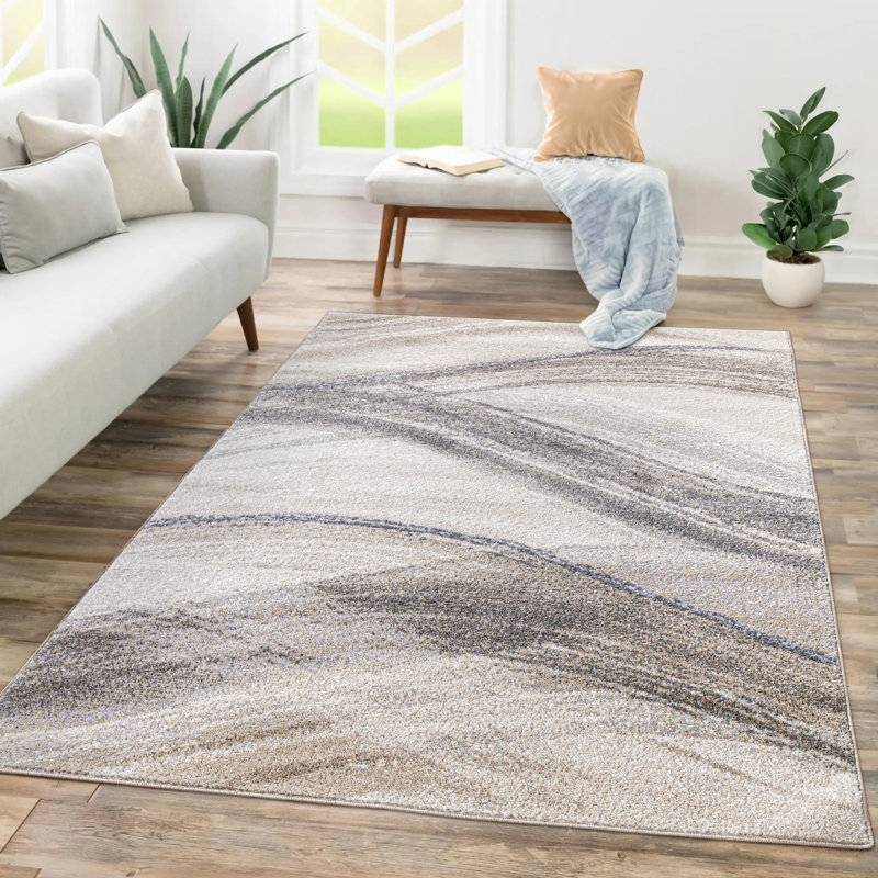 Tapis moderne avec motif de vagues artistiques, Rectangle 7 pi 7 po x 10 pi 6 po