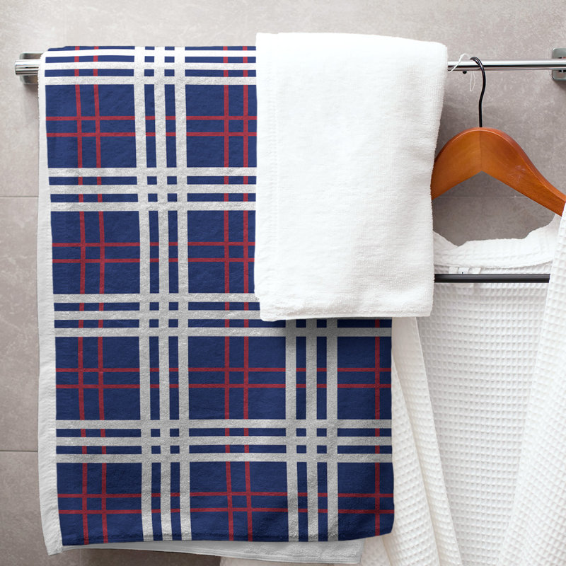 Bath Towel, Dark Blue/Red/White, Microfiber