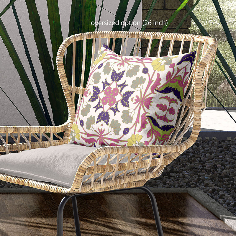 Floral Outdoor Reversible Throw Pillow, 18" x 18", White/Green/Blue