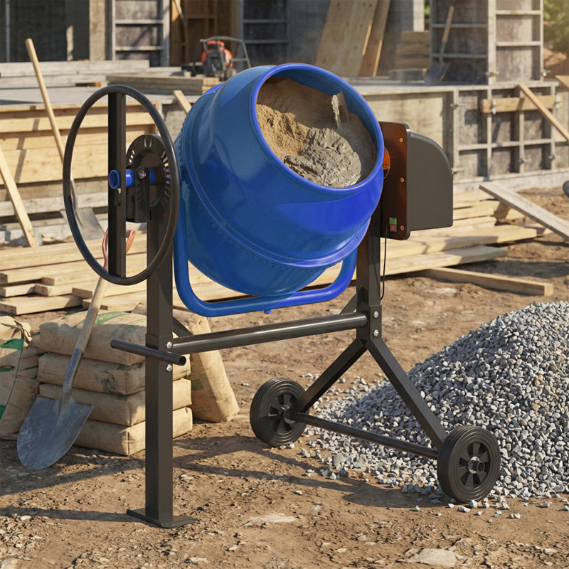 140L Electric Cement Mixer  Portable Steel Drum for Concrete Mortar Industrial Use, Blue