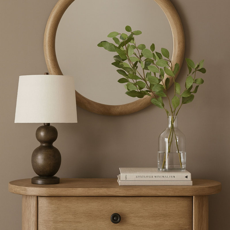 Miroir rond de style chêne noueux anglais