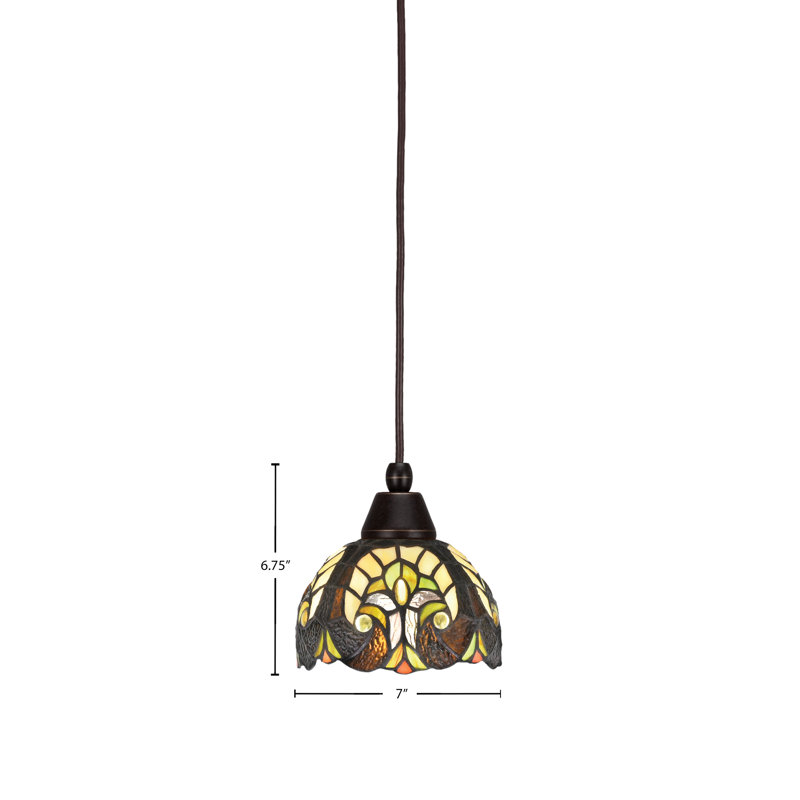 Mini-luminaire suspendu à n'importe quel cordon avec verre d'art cyprès de 7 po, Bronze huilé, Ivoire