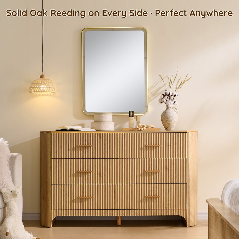 modern fluted dresser Dimitrios Oak a faux marble tabletop Davison 4-Drawer Fluted Warm Oak
