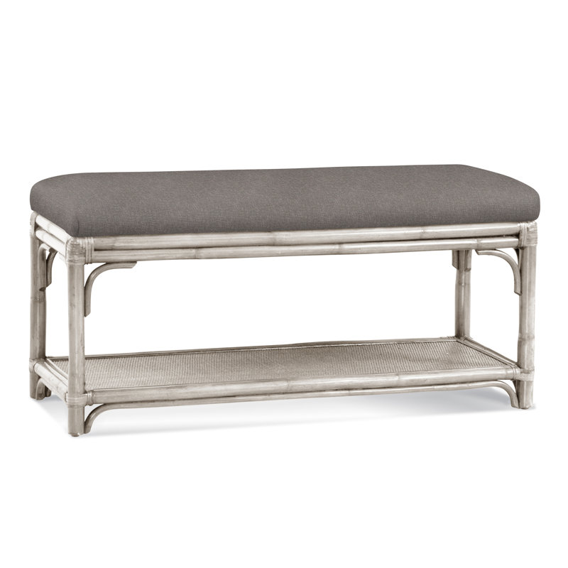 Banc de rangement en osier Summer Retreat, Blanc antique givré, Rayures denim; 0206-61