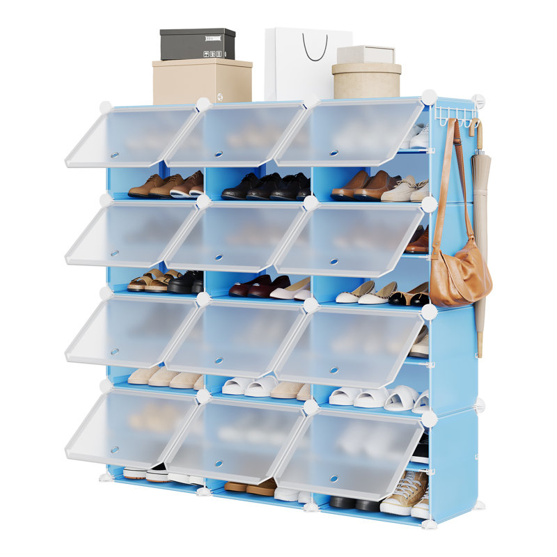 Range-chaussures modulaire robuste en plastique robuste pour couloir 8 couches, Bleu