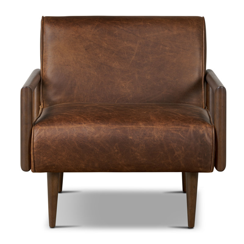Fauteuil Elmire, Cuir véritable brun chocolat