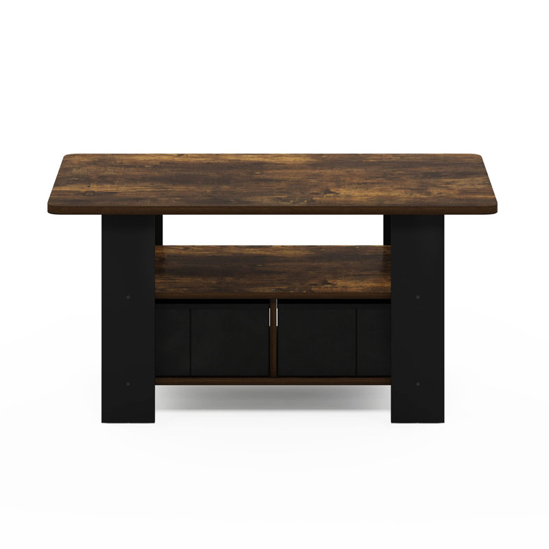 Table basse avec tiroir-bac Kenton, Plateau en bois de pin ambré / base noire