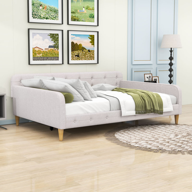 Lit de jour rembourré au design polyvalent, Beige, Double