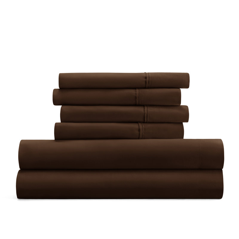Ensemble de draps pour lit en microfibre brossée de 6 pièces Simply Soft, Chocolat