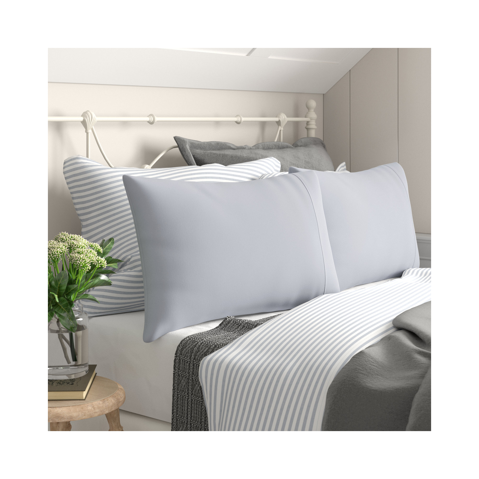 Coyer Classic Cotton Percale Pillowcase Set, Standard - 2 Standard Pillowcases, Stormy Blue