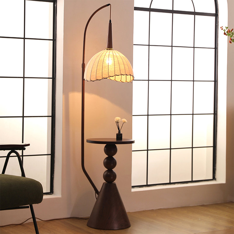 Beige + Nut-brown Fabric + Solid Wood + Iron Free form Floor Lamps
