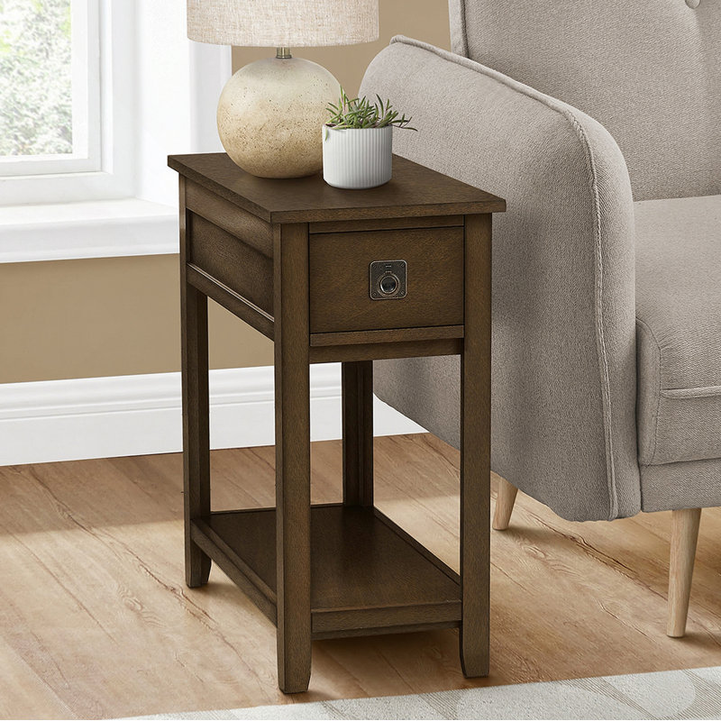 Table d'appoint, table de bout, table d'appoint, table de chevet, chambre à coucher, étroit, tiroir de rangement, placage brun