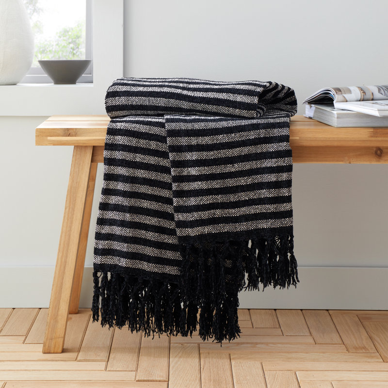 Stripe Chenille Blanket Throw, Black