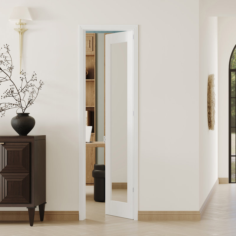 1 dalle de porte intérieure en miroir 1 porte - Panneau de fibres à densité moyenne blanc avec cadre réglable et cadre pré-suspendu (porte et cadre livrés séparément)