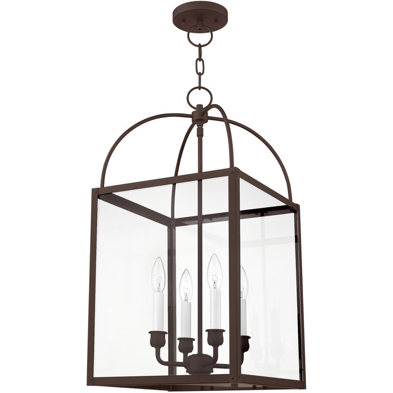 12.75in 4 Light Chain Lantern w/ Clear Glass Shade, Bronze