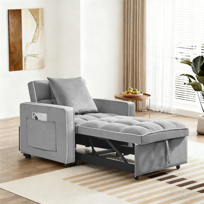 Sleeper Sofa Chair Bed, Convertible 3-in-1 Sofa Armchair, Adjustable Pullout Sleeper Bed, Single Lounger Futon with Side Pockets for Living Room