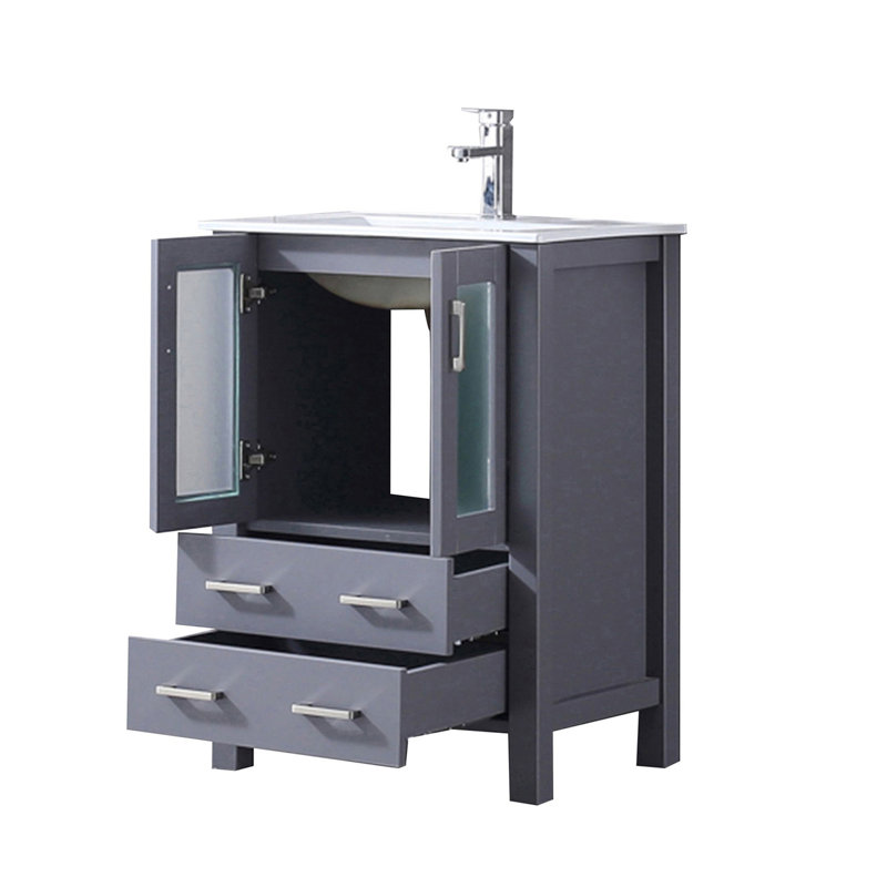 Ensemble de meuble-lavabo avec comptoir en céramique et robinet, Gris foncé